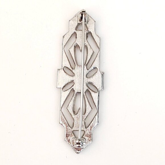 Art Deco style silver, faux diamond and faux sapphire brooch - Picture 5 of 5